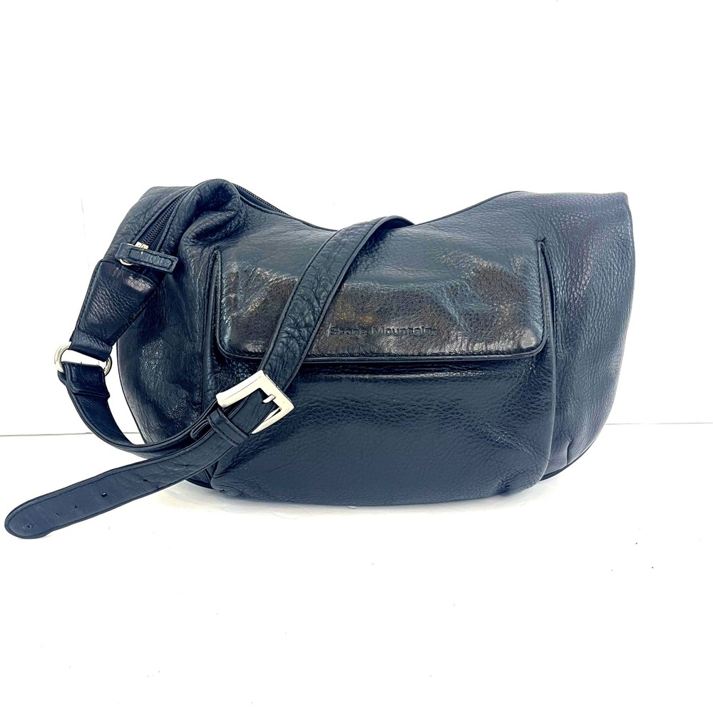 Black Leather Crescent Shoulder Bag Slouchy 90s Minimalist CBK Model Off Duty